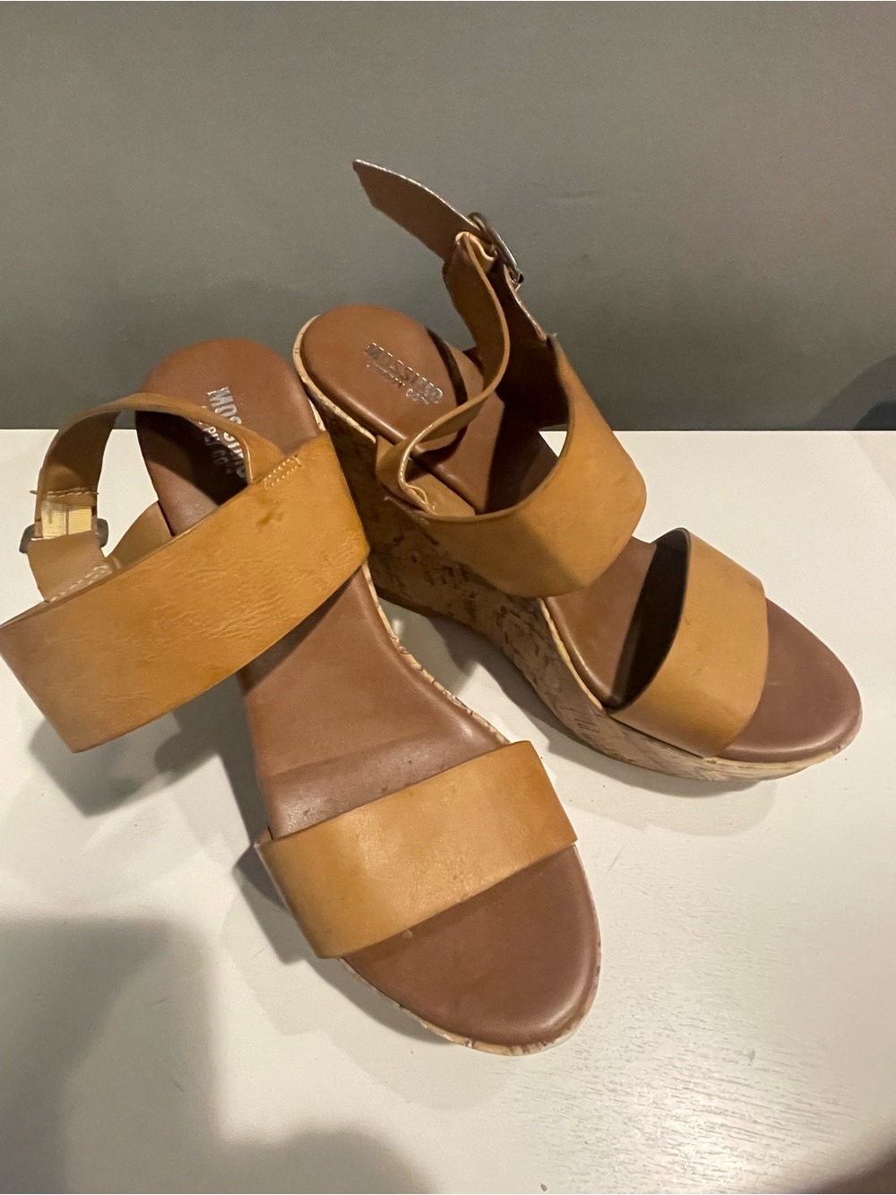 Mossimo Supply Co. Tan Wedge Sandals with Ankle Buckle